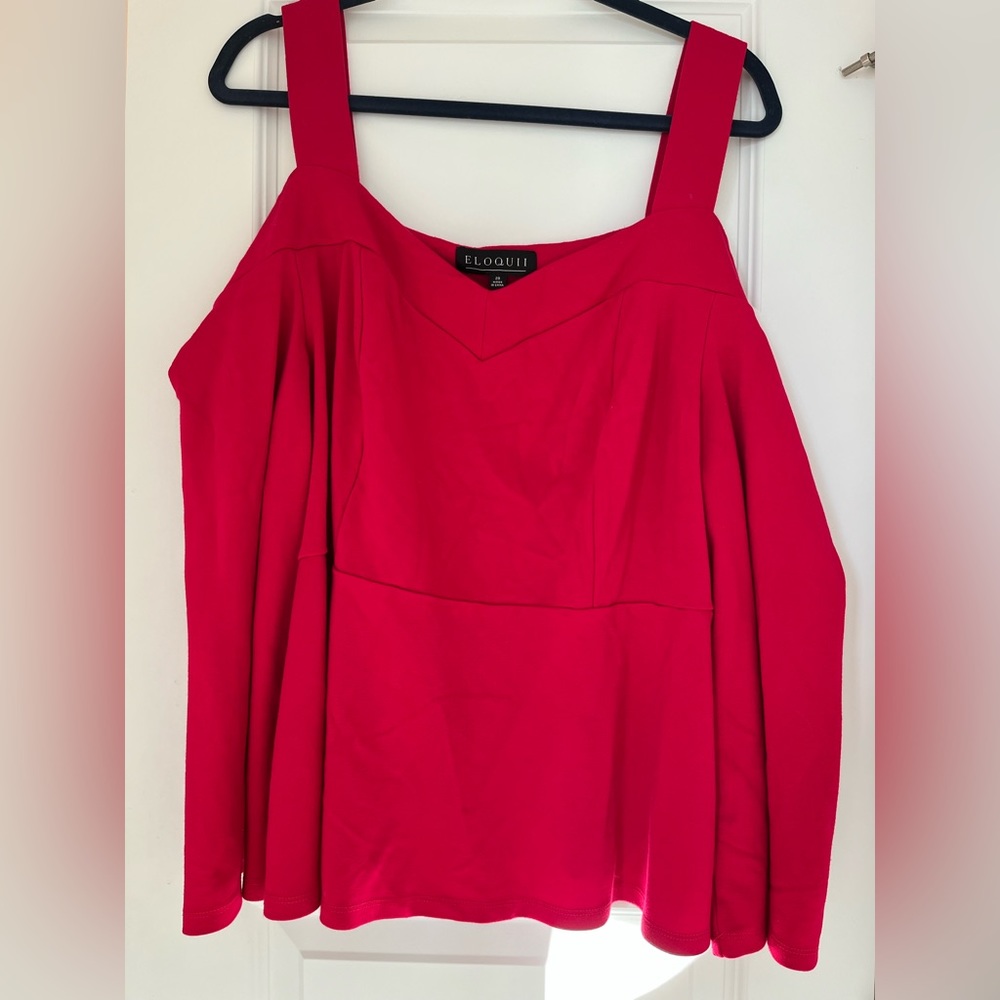 Red, off the shoulder shirt